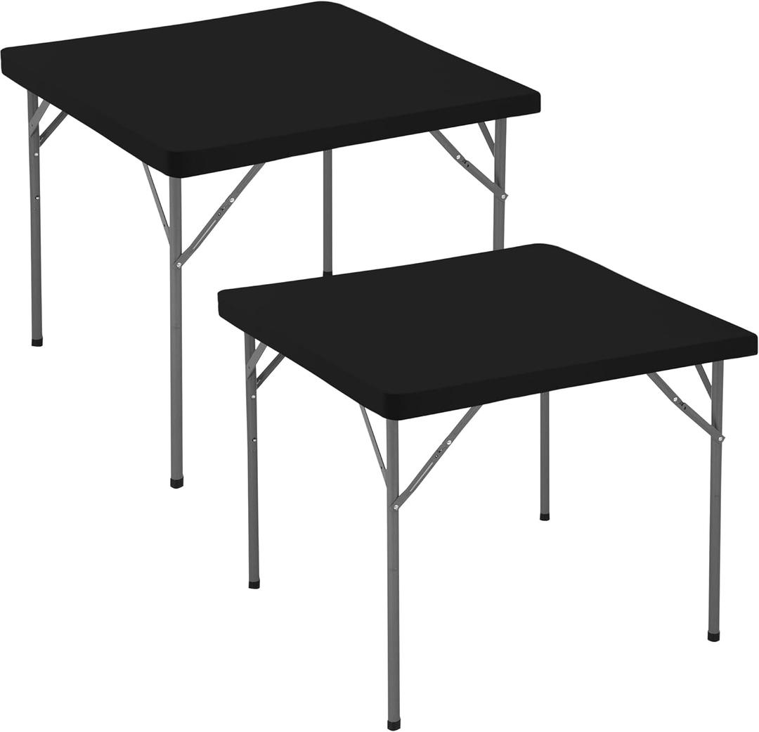 Fitted Square Tablecloth 42x42 Inch-2 Pack Black Elastic Spandex Table Covering-Small Stretch Card Folding Table Cloths Topper Cap for Kitchen Dining Picnic Patio Outdoor Party Tables