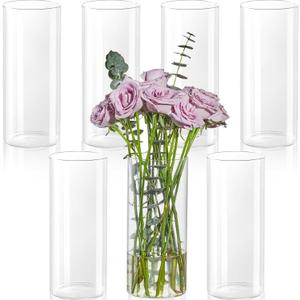 7pcs Glass Cylinder Vases for Centerpieces - 8 Inch Tall Glass Vases for Flower, Clear Flower Vase Bulk Floating Candle Vase for Table Centerpiece Wedding Home Dcor