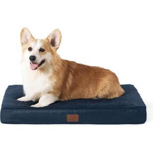 Bedsure Large Dog Bed for Crate - Comfy Flat Pet Beds with Removable Washable Cover, Orthopedic Egg Crate Foam Crate Mat, Suitable for Pet Up to 50 lbs (35"L x 22"W x 3"Th, Navy)