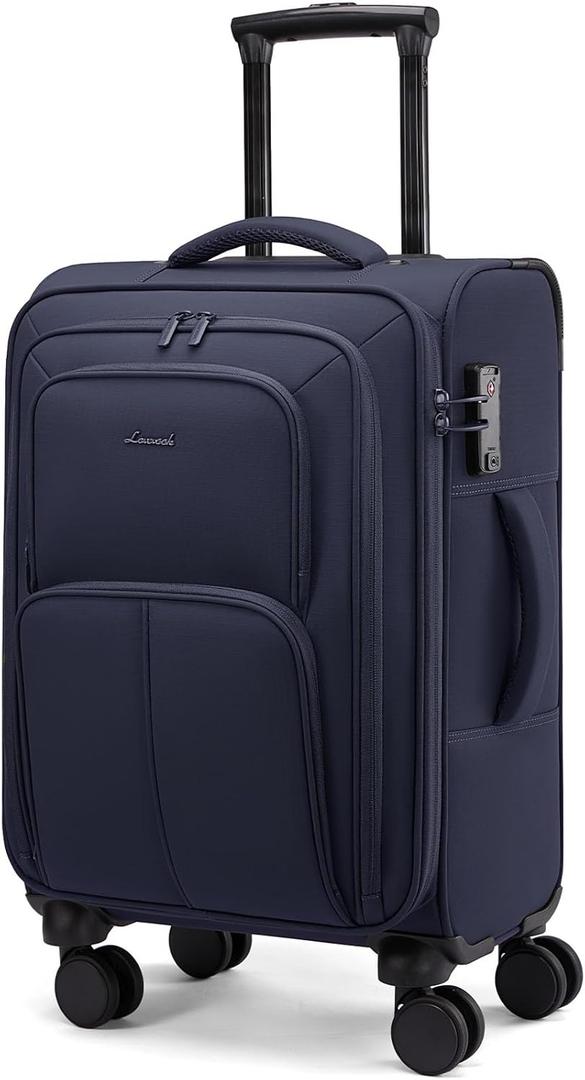 LOVEVOOK Carry On Luggage 22x14x9 Airline Approved, 22 Inch Softside Suitcases with Spinner Wheels, Lightweight Carry-on Suitcase with TSA Lock for Women Men, Large Luggage for Travel Business Trip (Navy)
