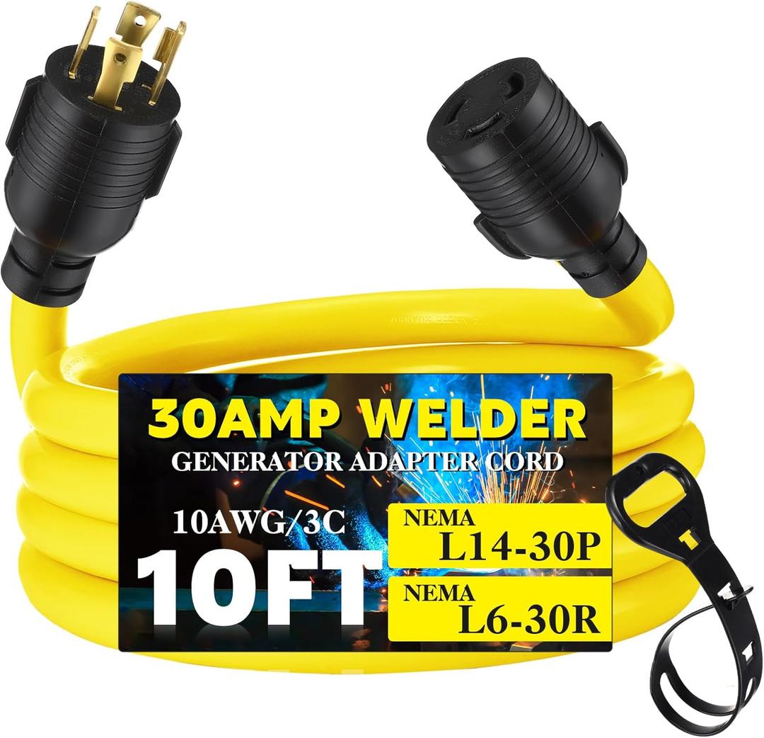 Tellegloww NEMA L14-30P to L6-30R Generator to Welder Adapter 10FT, 30 Amp 4 Prong Male to 3 Prong Female Adapter Generator Welder EV Charger Power Cord, 10 AWG STW, ETL Listed