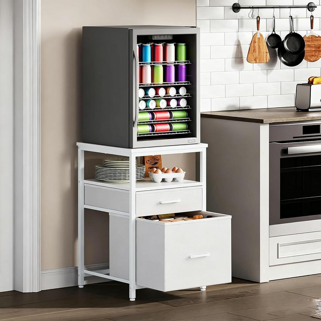 Herture Mini Fridge Stand, Small Refrigerator Stand with 3 Storage, 18.11" L* 18.11" W