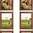 Lavezee 5x7 Collage Triple Picture Frames Set, Walnut Brown 6 Opening Hanging Vertical Frame Made to Display 5 by 7 Inch Photo Print for Wall Decor
