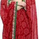 Women's Chiffon Bandhani Printed Saree With Lace And Blouse PieceWith Unstitched Blouse One Size