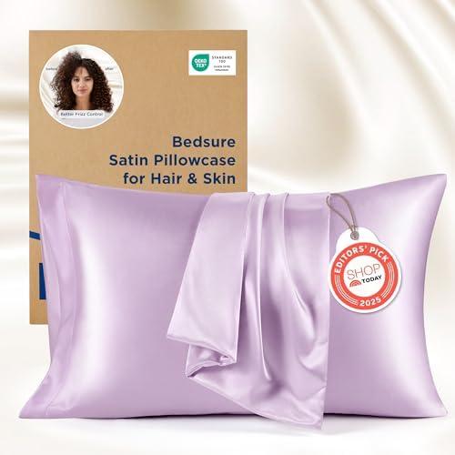 Bedsure King Size Satin Pillowcase Set of 2 - Lavender Silky Pillow Cases for Hair and Skin with Envelope Closure, Similar to Silk Pillow Cases, Gifts for Women Men, 20x36 Inches, 2pcs