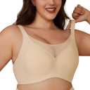 Bra for Women, Deep V Wireless Smooth Seamless Plus Size Bra - Push Up, No Underwire, Full Comfort (Large, Pink)