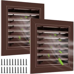 Gisafai 2 Pcs 12" x 12" Gable Vent Aluminum Alloy Wall Vents Shed Attic Vent with Screen Return Air Grill with Screws, for Ventilation Exterior Doors Wall House (Brown)
