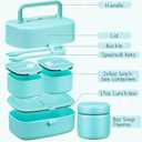 Bento Lunch Box for Kids with 8oz Soup Thermo,2 Leak-Proof Food Containers, a Lunch Bag, Kids Thermo Insulated Hot Food Jar for School, Travel-Green