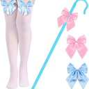 4 Pcs Shepherdess Costume Set Include Staff,Socks,Pink and Blue Bowties for Women Halloween Party Dress Up