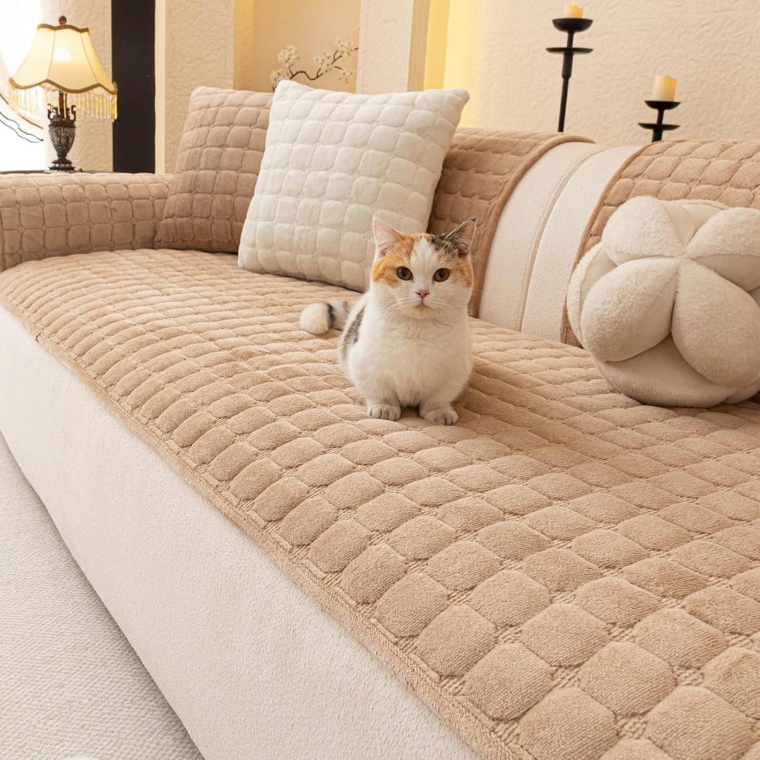 Velvet Couch Covers for Dogs, Dog Sectional Couch Covers, Pet Couchs Cover for Loveseat, Couchs Protector for Dogs, Sectional Sofa Cover for Pet Washable(1PC,Khaki,27.6"59")