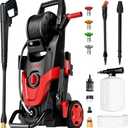 Electric Pressure Washer, Upgraded 7 Nozzles Set, 4500 PSI 3.2 GPM Power Washer with Turbo & 360 Nozzle, Inlet Hose & Filter & 500ml Foam Cannon for Cars/Home Cleaning/Patios/Driveways/Fences, Red