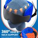 SARISUN 3 in 1 Airplane Travel Essentials Kit, Travel Pillow with Head Support, 3D Eye Mask for Sleeping, No Collapse Foot Hammock for Airplane, Portable Long Flights/Car Road Trip Essentials Sets