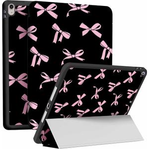 Case for iPad Air 11-inch M3 2025 M2 2024, iPad Air 5th 2022/4th Generation 2020 10.9-inch,Auto Sleep/Wake,Trifold Smart Stand Shockproof Cover Case for Women Girls (Black and Pink Bow)