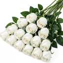 15 Pcs White Rose Buds Silk Artificial Flower 17" Silk Bud Realistic Design Faux Rose Artificial Flower with Stem for DIY Bouquets Wedding Centerpiece Party Kitchen Home Decor