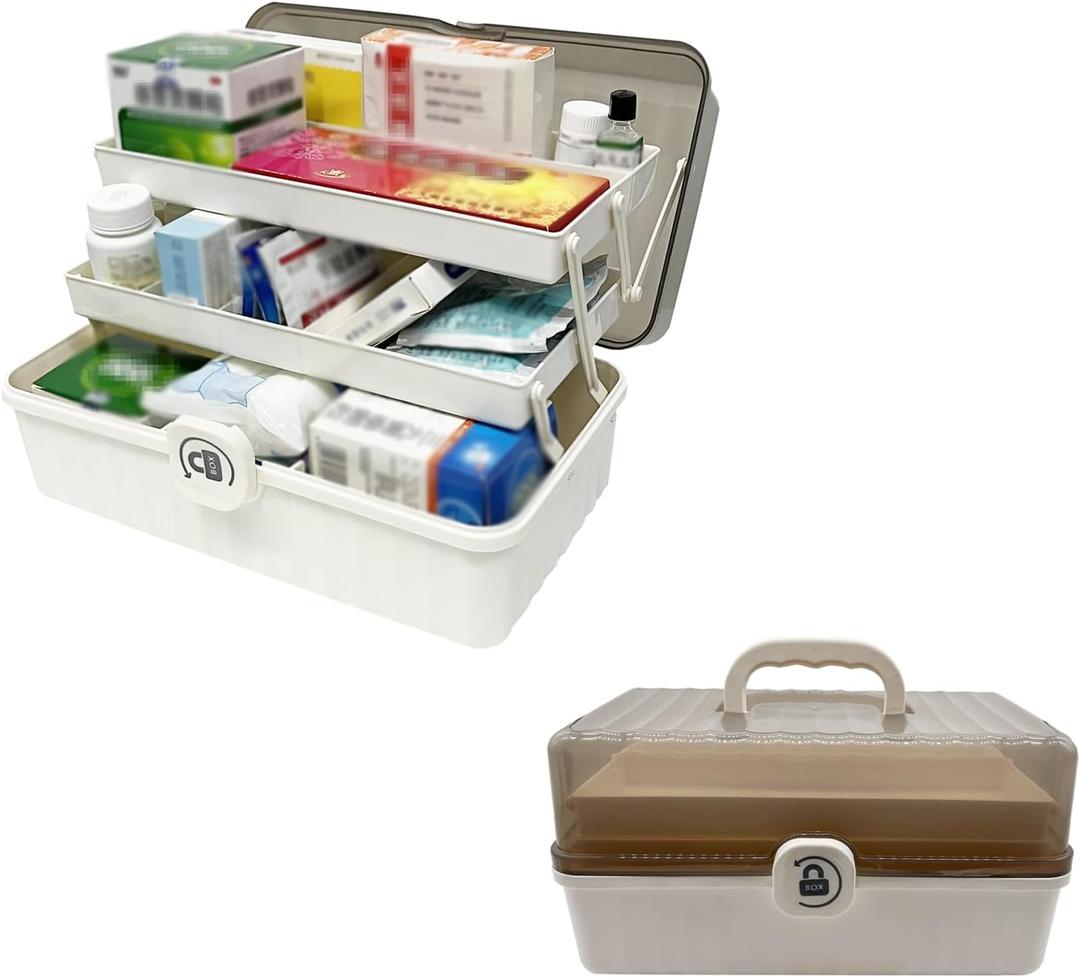 1 Pack ZLY First Aid Box, 3-Tier First Aid Box Empty, 12.6 Inch Accessory Storage Organiser with Handle, Craft Boxes for Storing Accessory First Aid Supplies, Crafts, Sewing Tools, Art Supplies (White)
