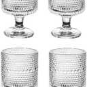 Hobnail Drinking Glasses Set of 4, Vintage Water Goblets Glassware, 8oz Hobnail Goblets Set, Elegant Water Goblets, Beverage, Romantic Glasses for Party (set of 4)