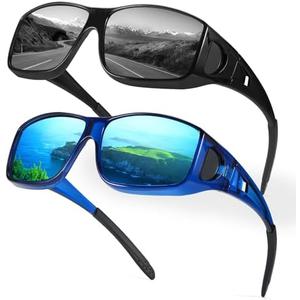 Myiaur Polarized Fit Over Glasses Sunglasses for Men Women, Trendy Wrap Around Sunglasses UV Protection for Driving (2 Pack)