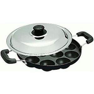 Non Stick Appam Patra, Appam Maker, 12 Pits Appam Maker With Lid, 1 Spatula, 1 Scrubber