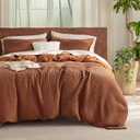 Bedsure Cooling Waffle Duvet Cover King - Cotton Blend Rayon Derived from Bamboo Duvet Cover Set for Hot Sleepers, Breathable Bedding Set with a Vintage Charm, 3 Pieces (Burnt Orange, King, 104"x90")