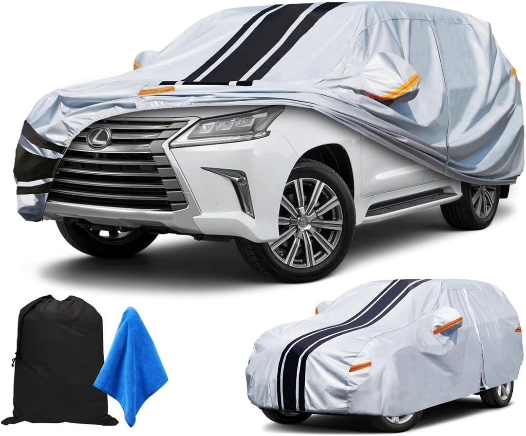 [2025 Upgrade] Larger SUV Cover Car Custom Fit LX570/LX600 (2021-2025), Waterproof All Weather for Automobiles, Sun Rain Dust Snow Protection.(Deliver About 3-7 Days) (White)