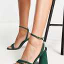 Women's Block High Heels Square Toe Heeled Sandals Ankle Strap Shoes (Green) 7