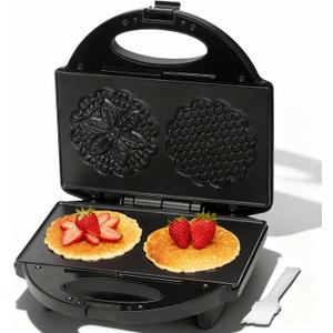 Pizzelle Maker with Non-Stick Coating, Electric Pizzelle Cookie Baker Press with Snowflake Pattern, Make Two 4 Inch Traditional Italian Waffle Cookies at Once, Recipe Included