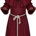 LHJ Friar Medieval Hooded Monk Renaissance Priest Robe Costume Cosplay (XX-Large, Red)