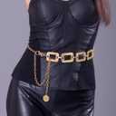 Waist Chain Belt, Metal Belt for Women, Chunky Belly Link Belt, Adjustable Stylish Square Body Link Belts, Stylish Belly Jewelry for Dresses Jeans(Gold)