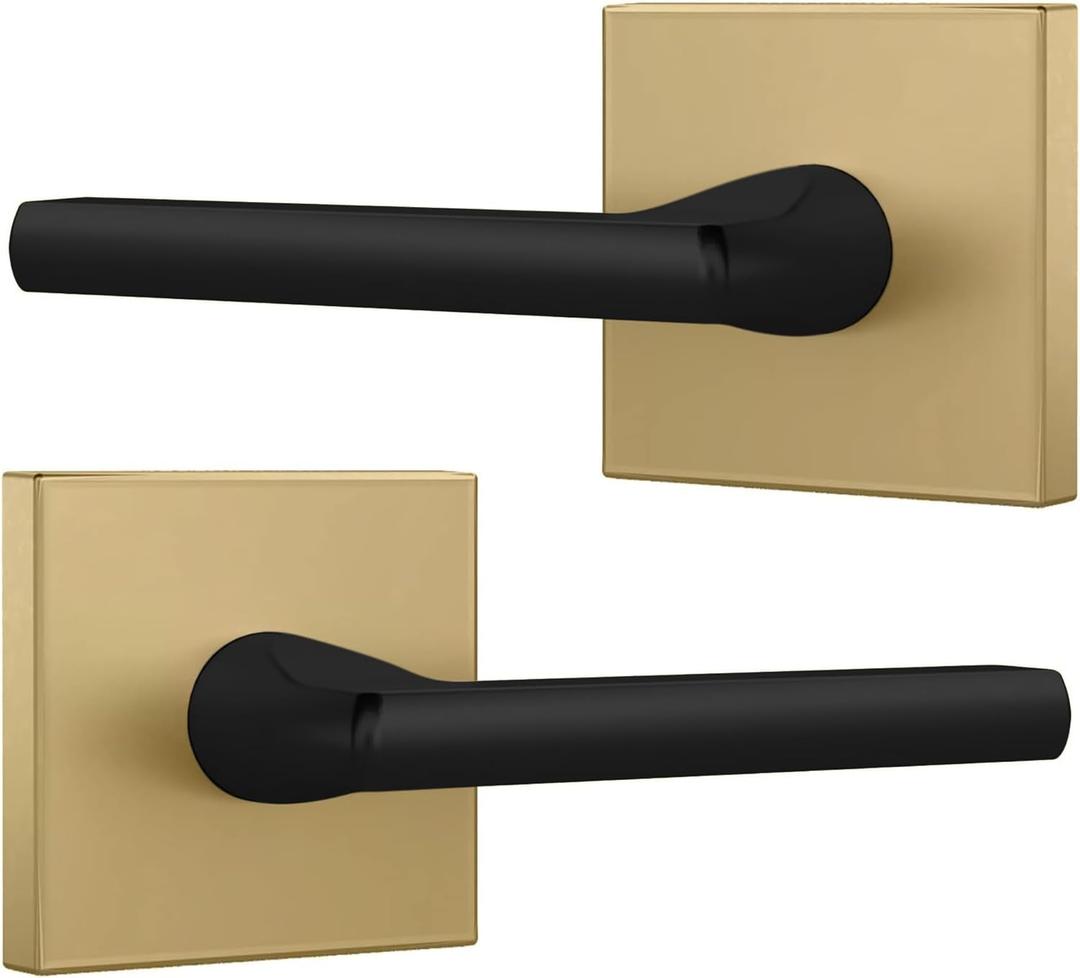 Mega Handles Prime Dummy Lever, Door Handle for Closet or French Doors, Single Side Door Levers, Fits All Standard Door Sizes, Covered Screws Included - Satin Brass/Matte Black (2 Pack) 5"