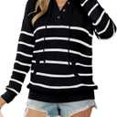 VIMPUNEC 2024 Fall Womens Oversized Hoodies Knit V Neck Sweaters Fashion Casual Pullover Tops (X-Large, C Stripe Black)