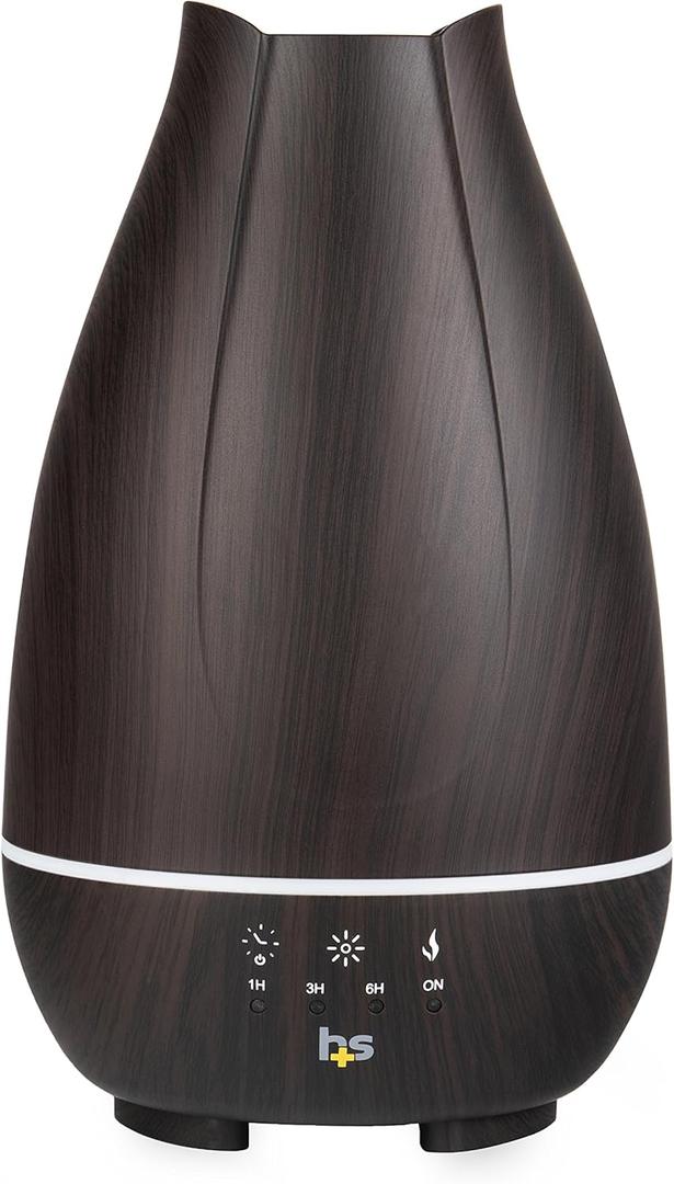 HealthSmart Essential Oil Diffuser, Cool Mist Humidifier and Aromatherapy Diffuser with 500ML Tank Ideal for Large Rooms, Adjustable Timer, Mist Mode and 7 LED Light Colors, Brown