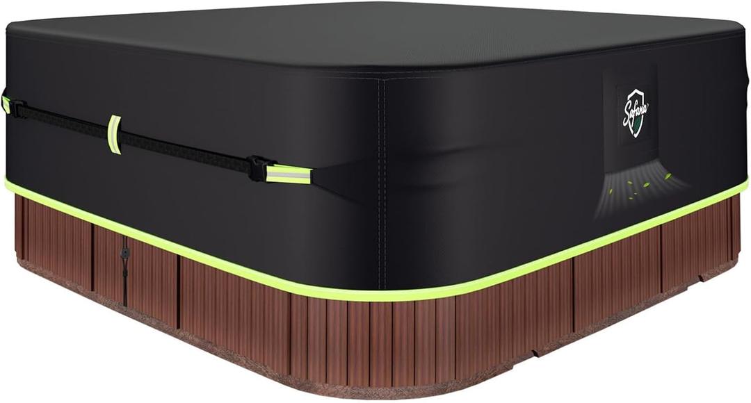 Safana Hot Tub Cover Cap Square 85 x 85 inch Hot Tub Cover Protector Replacement Outdoor SPA Covers [Upgrade 600D Oxford] Heavy Duty Windproof Waterproof Prevents Leaves Black