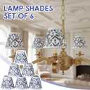 6 Set Pleated Block Print Light Blue Lamp Shade Mini 3" Top x 5.5" Bottom x 4.7" High Floral Blue Pleated Chandelier Shades Replacement Small Lamp Shades Clip on Bulb for Candelabra