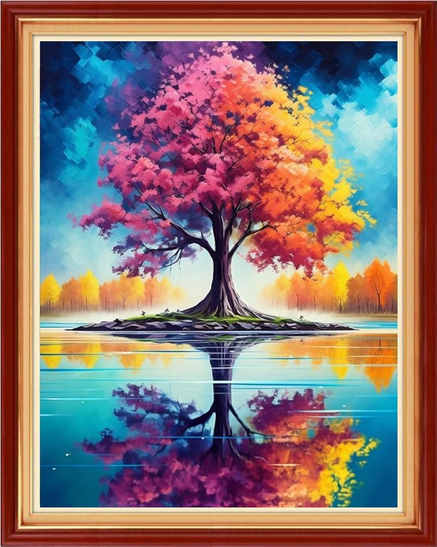 Redxing Stamped Cross Stitch Kits Embroidery kit for Beginners Adults Full Range of Embroidery Patterns Starter Kits DIY Printed Cross Stitch Kits Needlepoint Kits 11CT-Colorful Tree 16x20 inch