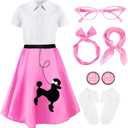 Silicherry 1950s Kids Poodle Skirt 50s Sock Hop Costume with Shirt Scarf Headband Earrings Glasses Socks 4-6 Y