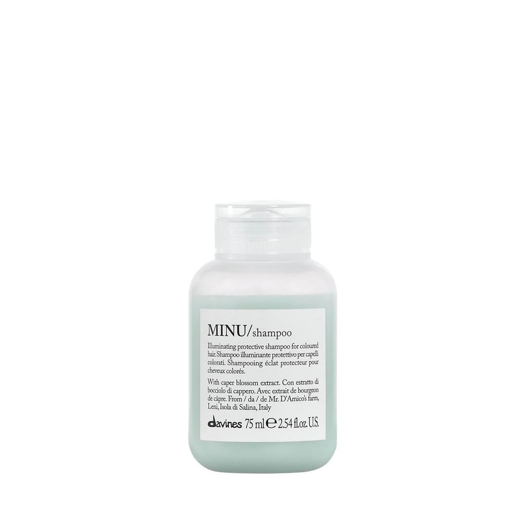 Davines MINU Shampoo, Hydrating Color-Protecting Gentle Cleansing Action for Colored Hair - Preserves Cosmetic Color Vibrancy, Keeping it Bright & Shiny with Salina Caper, Travel Size, 2.54 Fl Oz