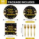 96Pcs 60th Birthday Party Tableware Set,Back in 1965 Birthday Party Decorations Supplies, Disposable Black and Gold 60th Birthdays Paper Plates Napkins Forks Favors for Men Women, Serve 24