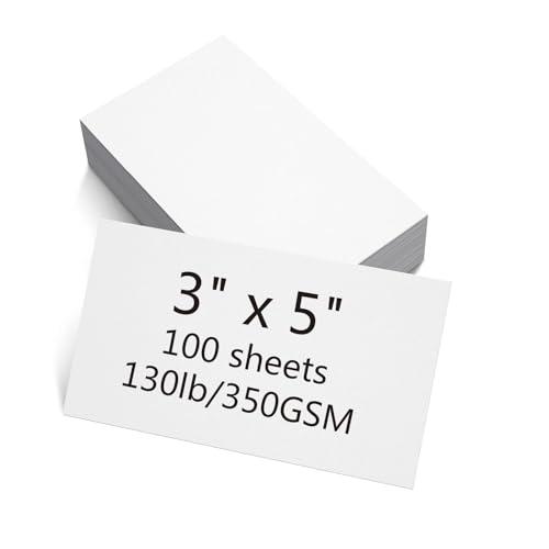 YIXUNHL 100 Sheets White Cardstock Thick Paper - Blank Heavy Weight 350gsm Cover Card Stock for Invitations, Stationery Printing, Scrapbooking, Crafts, DIY Cards, Paper Crafting (3x5 Inches)