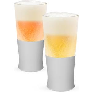 Host Glass FREEZE Double Wall Insulated Beer Glasses, 16oz Set of 2 in Gray