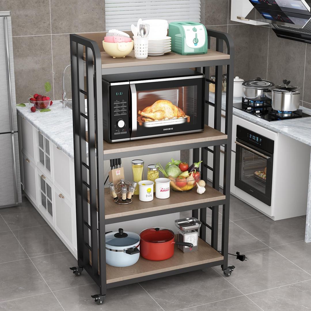 Bakers Rack with Power Outlet 4-Tier Kitchen Baker's Rack,Microwave Cart