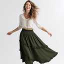 Maxi Skirt for Women High Waist Renaissance Long Skirts Medieval Casual Elastic with Side Pockets (L)