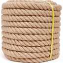 Jute Rope 1-1/2 Inch 50 Feet, Heavy Duty Rope Thick Twisted, Natural Hemp Rope for Crafts, Gardening, Bundling, Climbing, Hammock, Nautical, Tug of War, Railings, Home Decorating