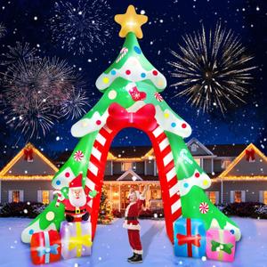 Kalolary 12FT Christmas Inflatable Archway Outdoor Decorations, Xmas Tree Arch Blow Up Yard Decoration Santa Claus Candy Gifts Inflatable with Build-in LED Lights for Yard Lawn Garden Outdoor Decor