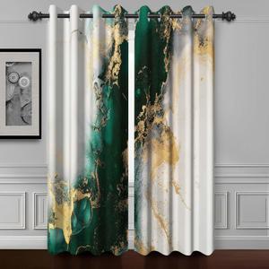 Baocicco Green Gold Marble Window Curtains for Bedroom Art Fluid Golden Texture Marble Window Drapes for Living Room Modern Luxury Gold Crack Design Grommets Blackout Curtain 2 Panels 21x72 Inch
