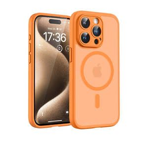 TOCOL Magnetic for iPhone 15 Pro Max Case, Upgraded Full Camera Protection, Compatible with Magsafe, Drop Protection, Translucent Matte Back Phone Cover 6.7 inch（Orange）