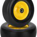 2 Pcs Upgrade 13x5.00-6 Flat Free Lawn Mower Tire and Wheel with 3/4" Chrome Steel Bearings, Zero Turn Mower Front Solid Tire Assembly for Commercial Grade Lawn, Garden Turf, 4.2"-5.2" Centered Hub (Yellow)