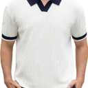 Alex Vando Mens Knit Polo Shirts Short Sleeve Johnny Collar Golf Shirts | Rayon Blend, Soft touch, V-neck, Airy breathable weave, Sleek refined silhouette, Suitable for workplace & outdoor trips (White, XL)