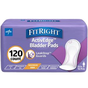 FitRight Incontinence Bladder Control Pads, Maximum Absorbency, 5.5" x 13.75", 10 Count 12 Pack