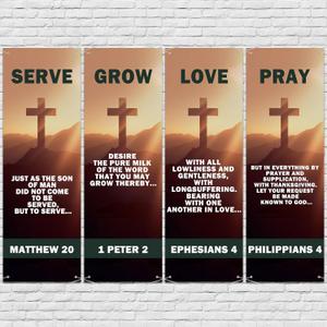 4 Pcs 5.9 Ft Church Banners with Scripture Worship Christmas Banner for Sanctuary Wall Christian Bible Prayer Holiday Flags Welcome Religious Praise Hanging Signs Decorations For Church Outdoor