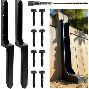 2Pack Fence Post Repair Kit, One-Piece 4x4 Fence Post Anchor, Heavy Duty Steel Ground Spike for Repairing Tilted or Broken Wooden Posts